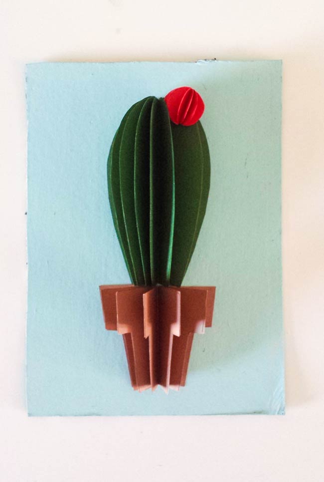 pasted paper on board of cactus wall art diy